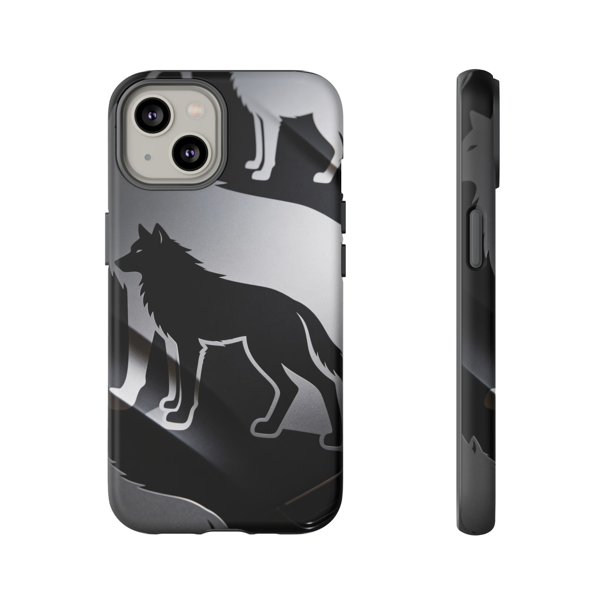 Wolf Silhouette Phone Case — Black & Gray Patterned Protective Case