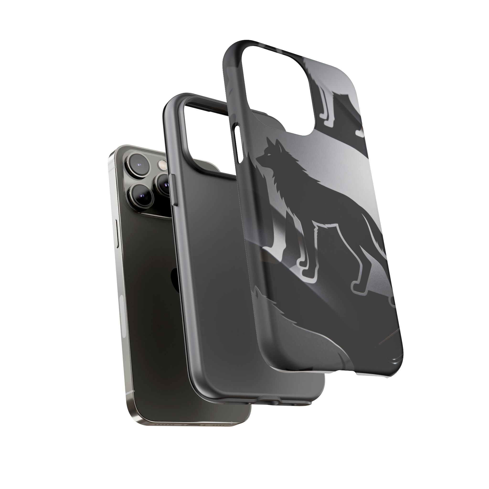 Wolf Silhouette Phone Case — Black & Gray Patterned Protective Case