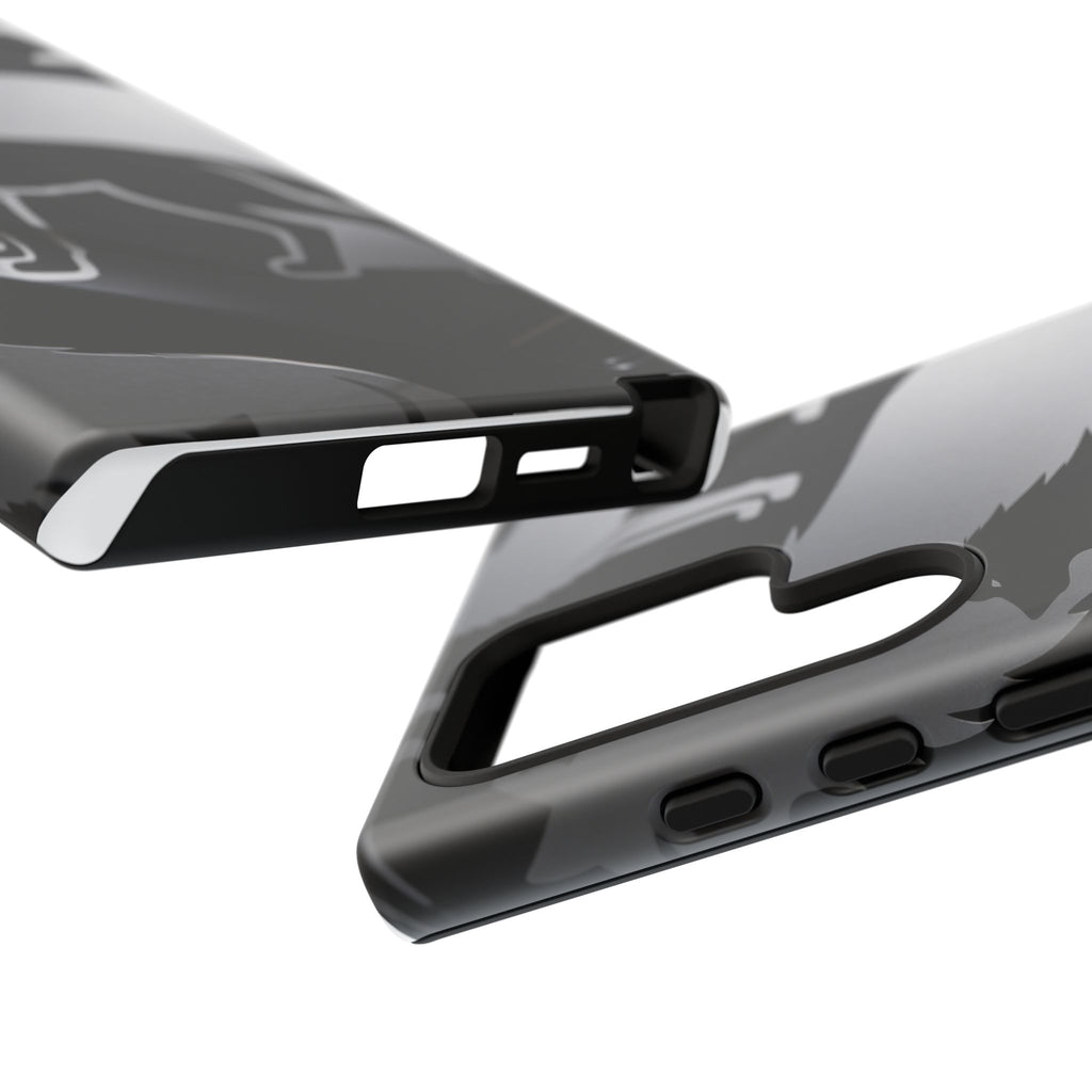 Wolf Silhouette Phone Case — Black & Gray Patterned Protective Case