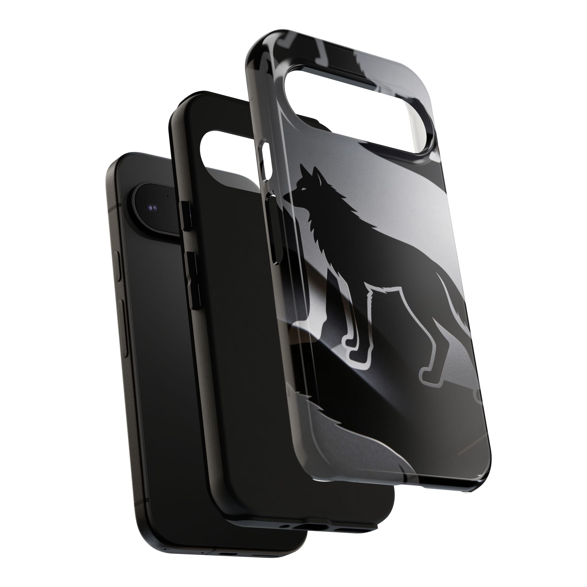 Wolf Silhouette Phone Case — Black & Gray Patterned Protective Case