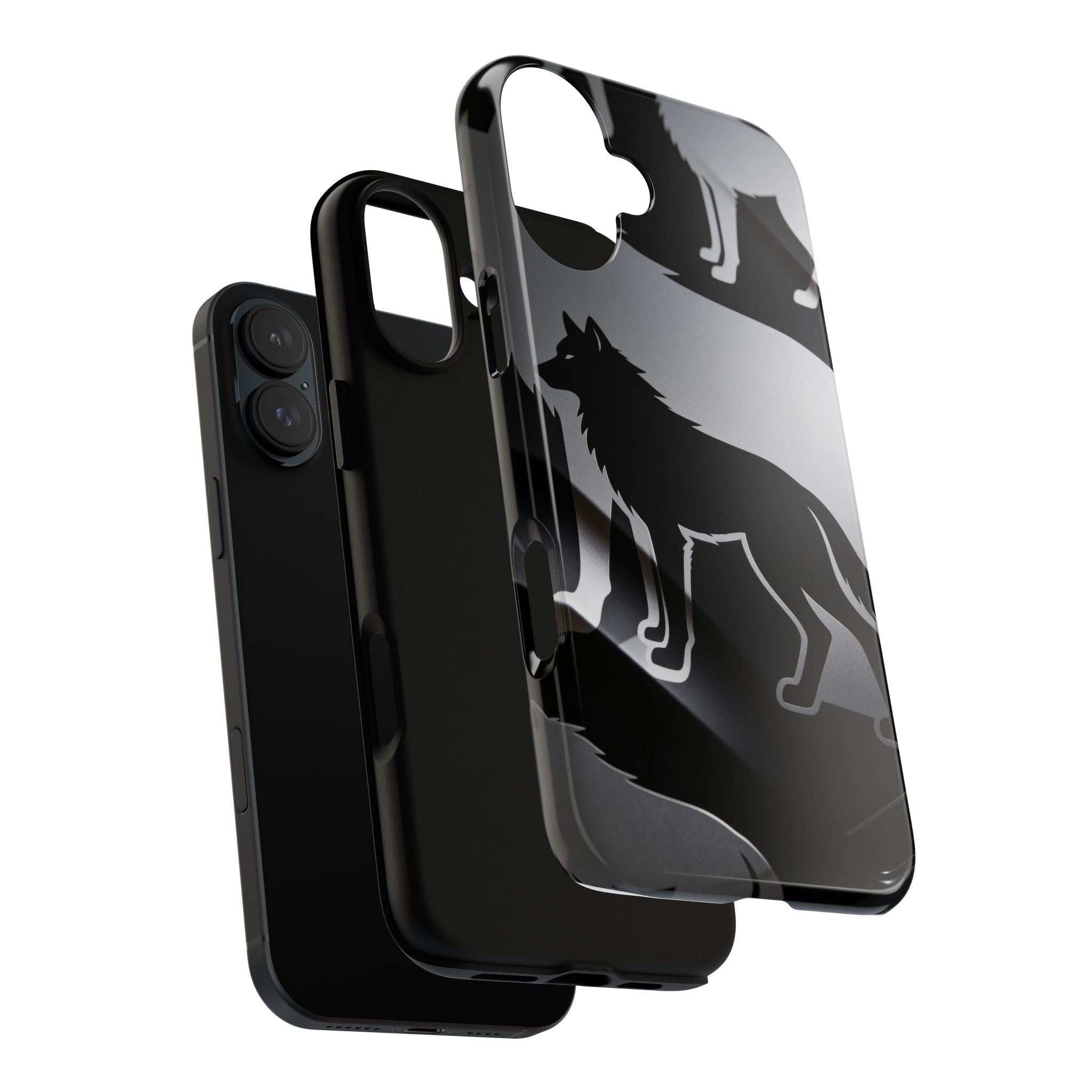 Wolf Silhouette Phone Case — Black & Gray Patterned Protective Case