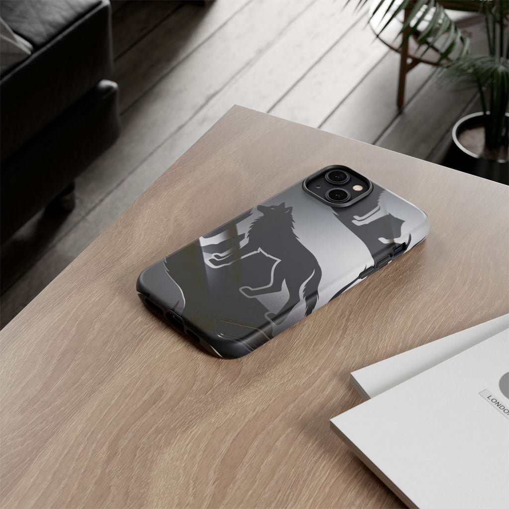 Wolf Silhouette Phone Case — Black & Gray Patterned Protective Case
