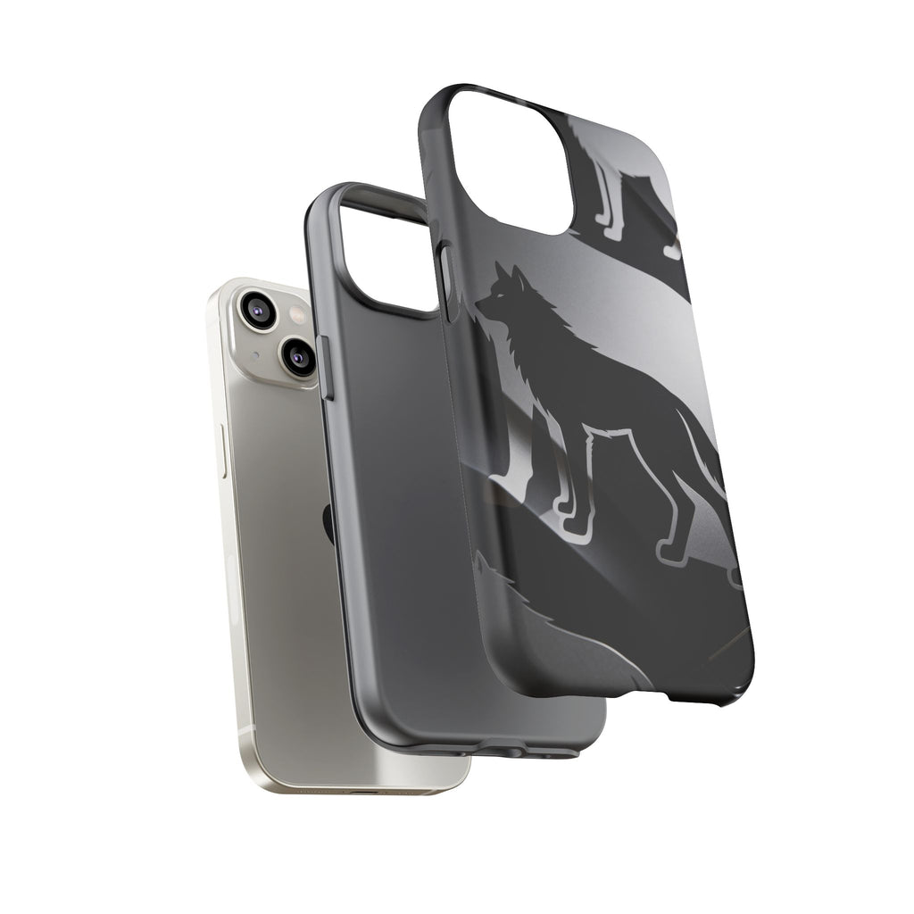 Wolf Silhouette Phone Case — Black & Gray Patterned Protective Case