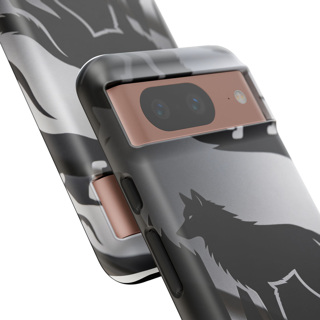 Wolf Silhouette Phone Case — Black & Gray Patterned Protective Case