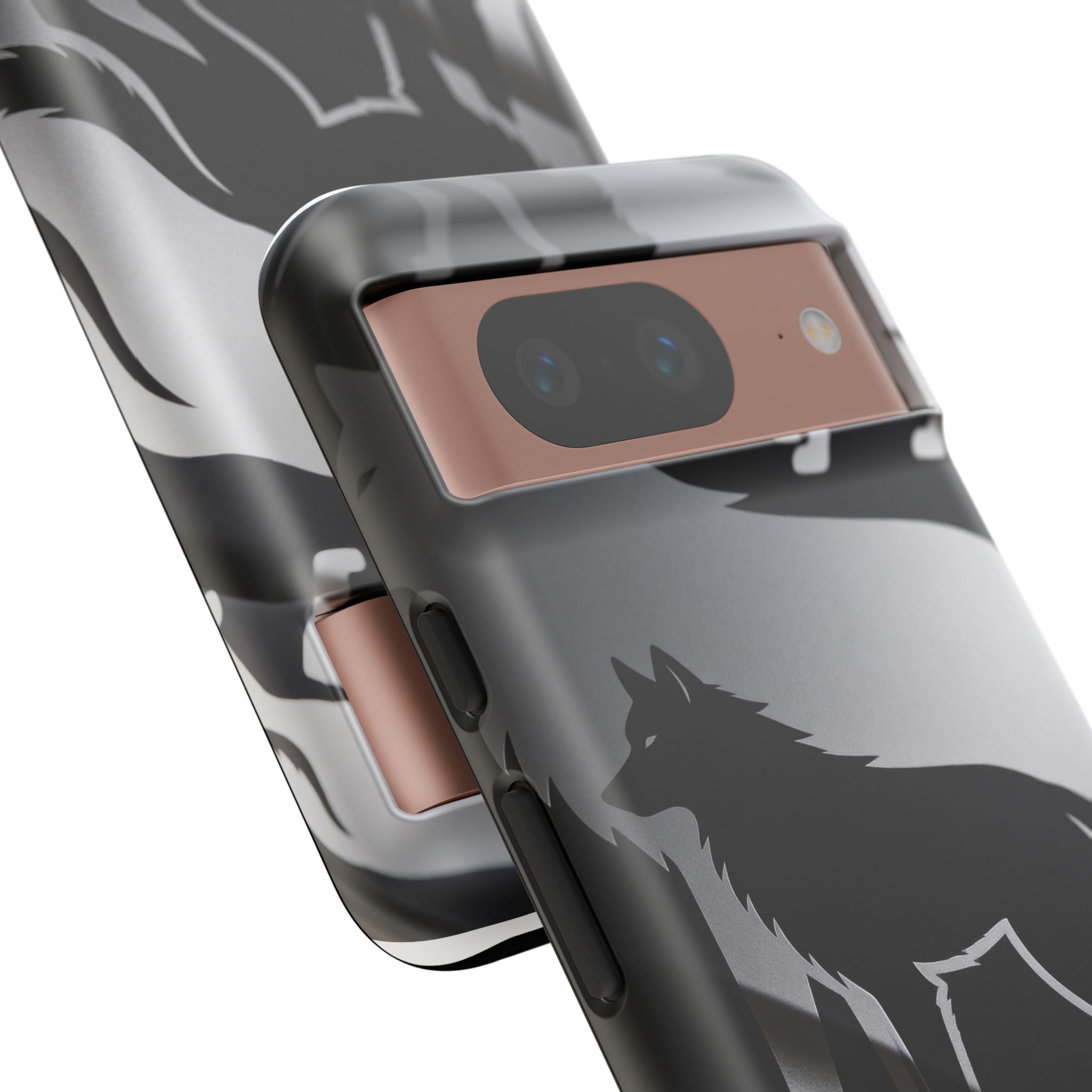 Wolf Silhouette Phone Case — Black & Gray Patterned Protective Case