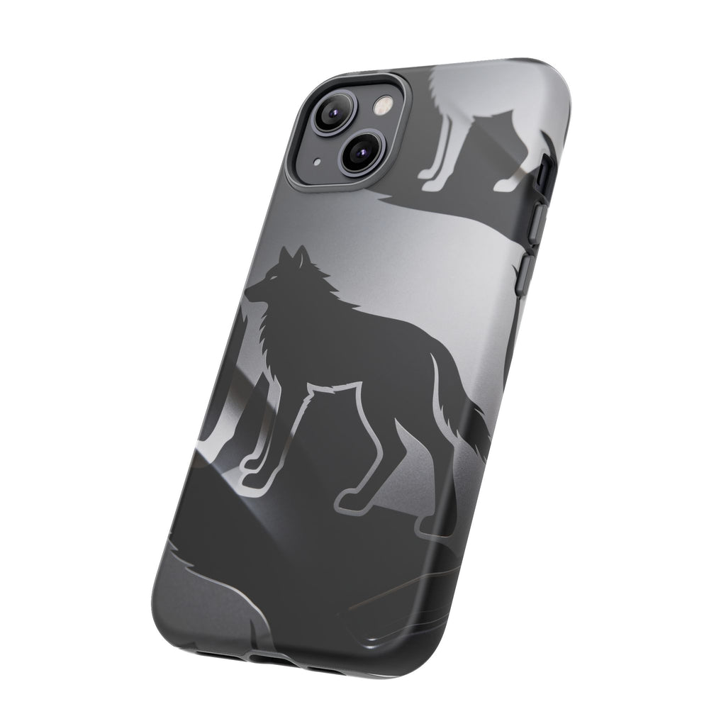 Wolf Silhouette Phone Case — Black & Gray Patterned Protective Case