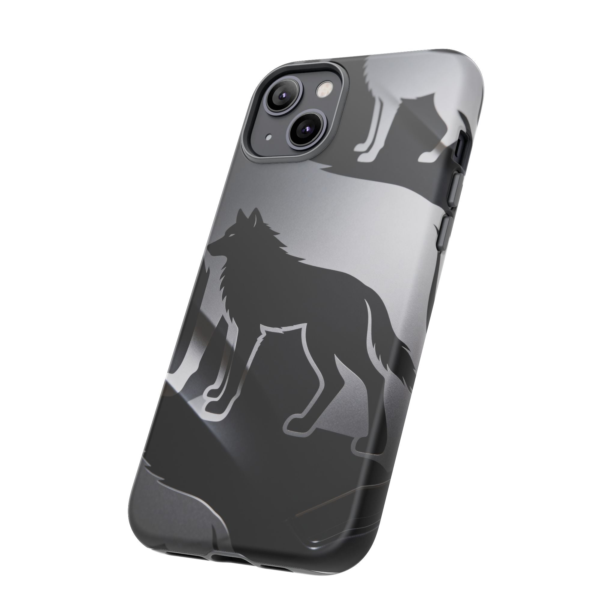 Wolf Silhouette Phone Case — Black & Gray Patterned Protective Case