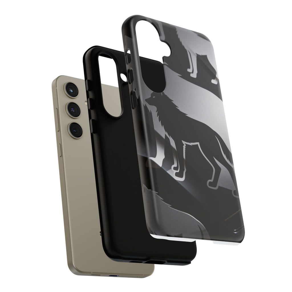 Wolf Silhouette Phone Case — Black & Gray Patterned Protective Case