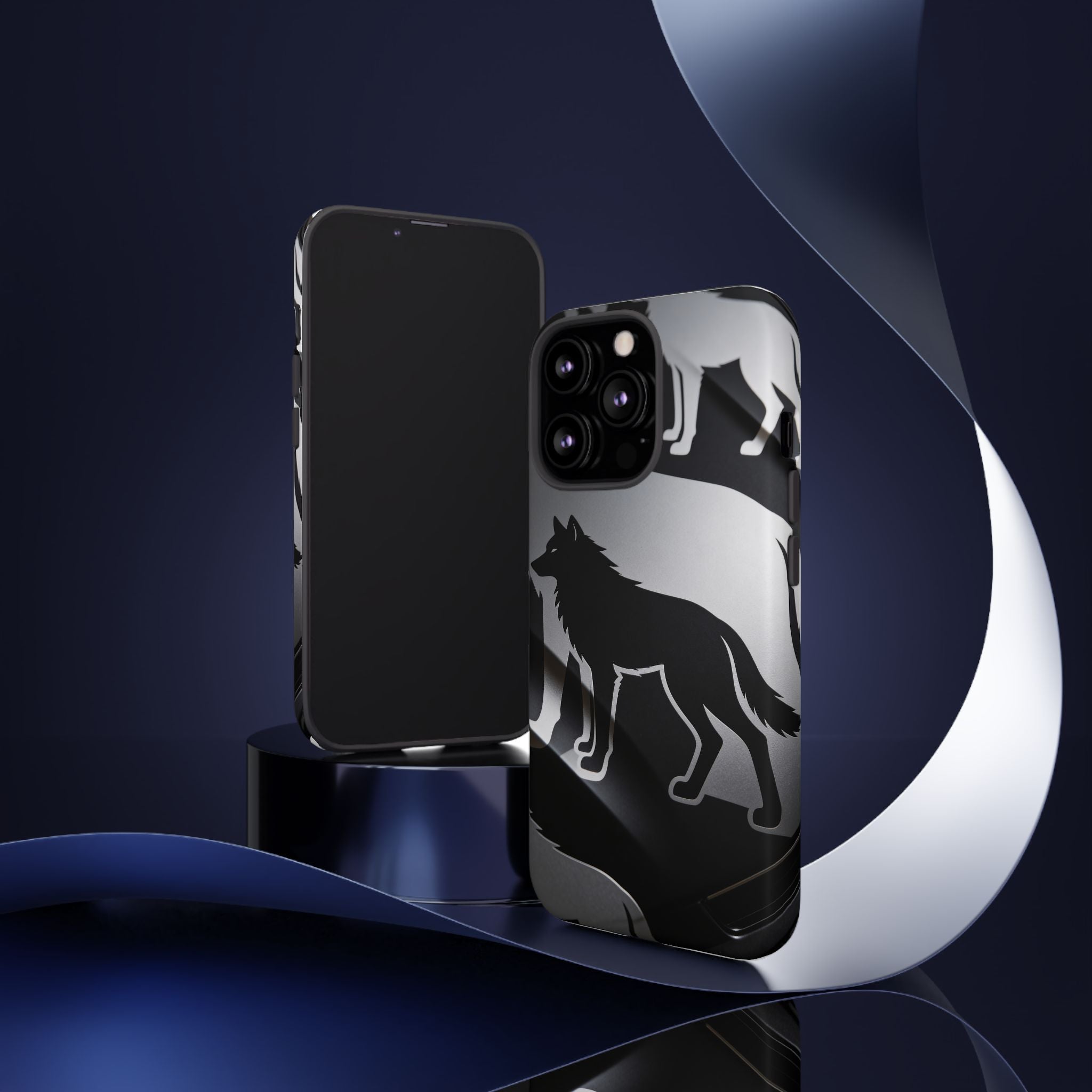 Wolf Silhouette Phone Case — Black & Gray Patterned Protective Case