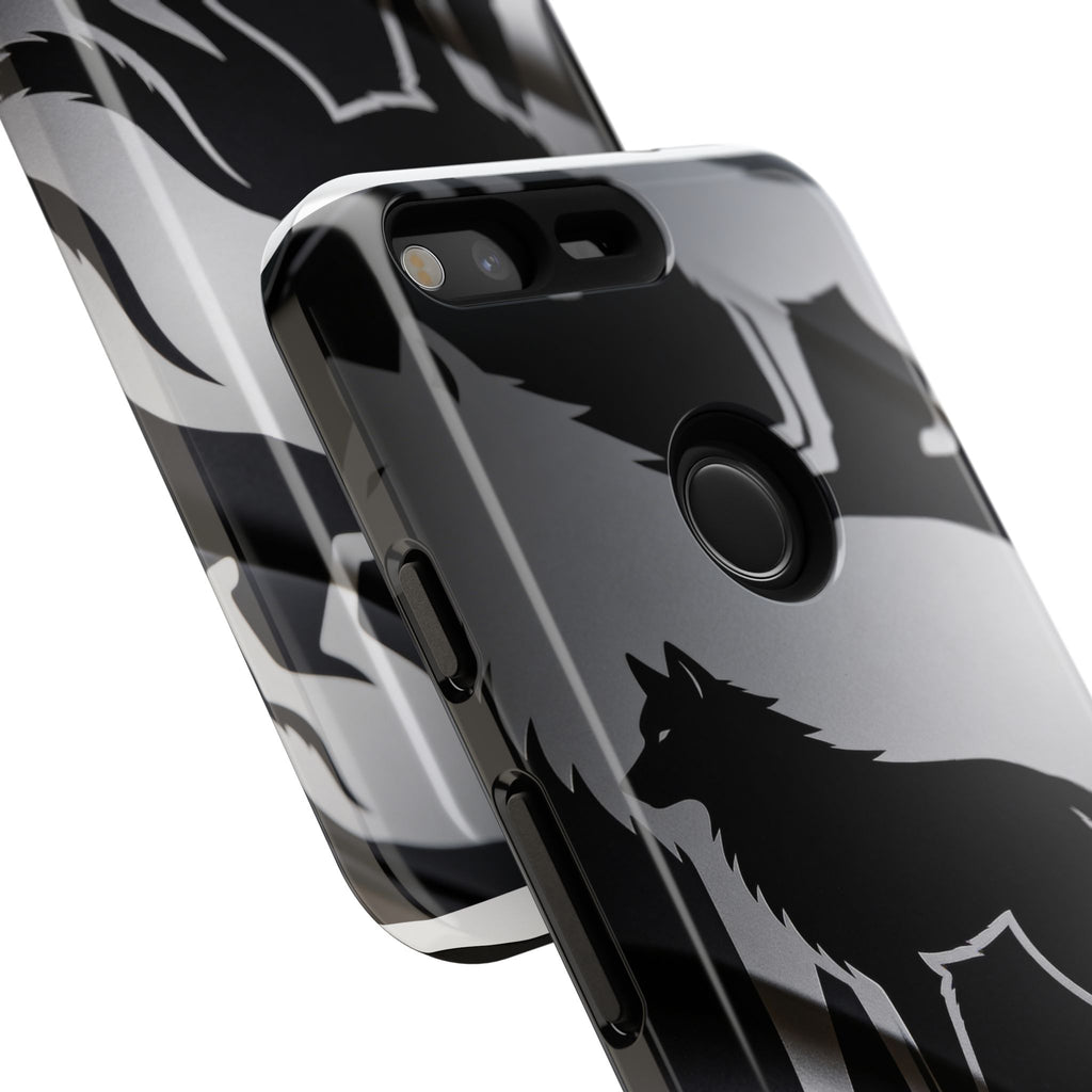Wolf Silhouette Phone Case — Black & Gray Patterned Protective Case