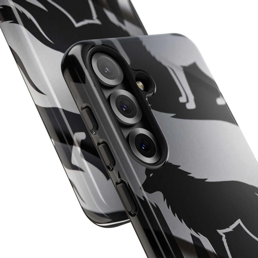 Wolf Silhouette Phone Case — Black & Gray Patterned Protective Case