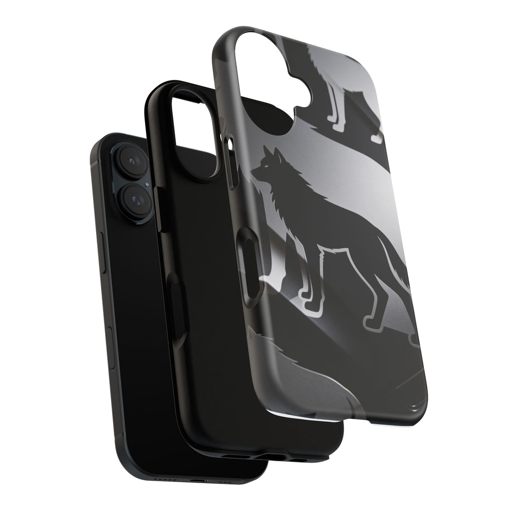 Wolf Silhouette Phone Case — Black & Gray Patterned Protective Case