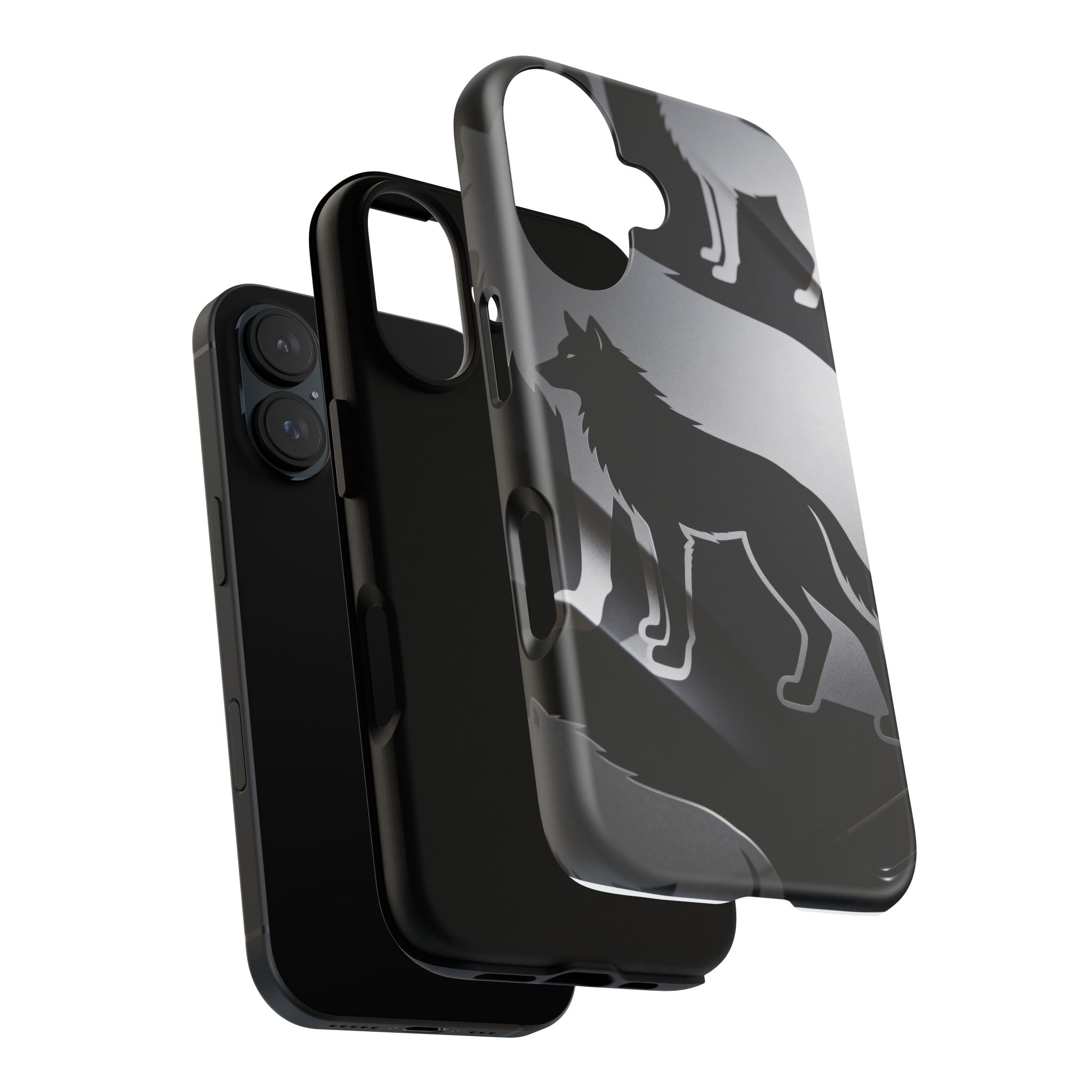 Wolf Silhouette Phone Case — Black & Gray Patterned Protective Case