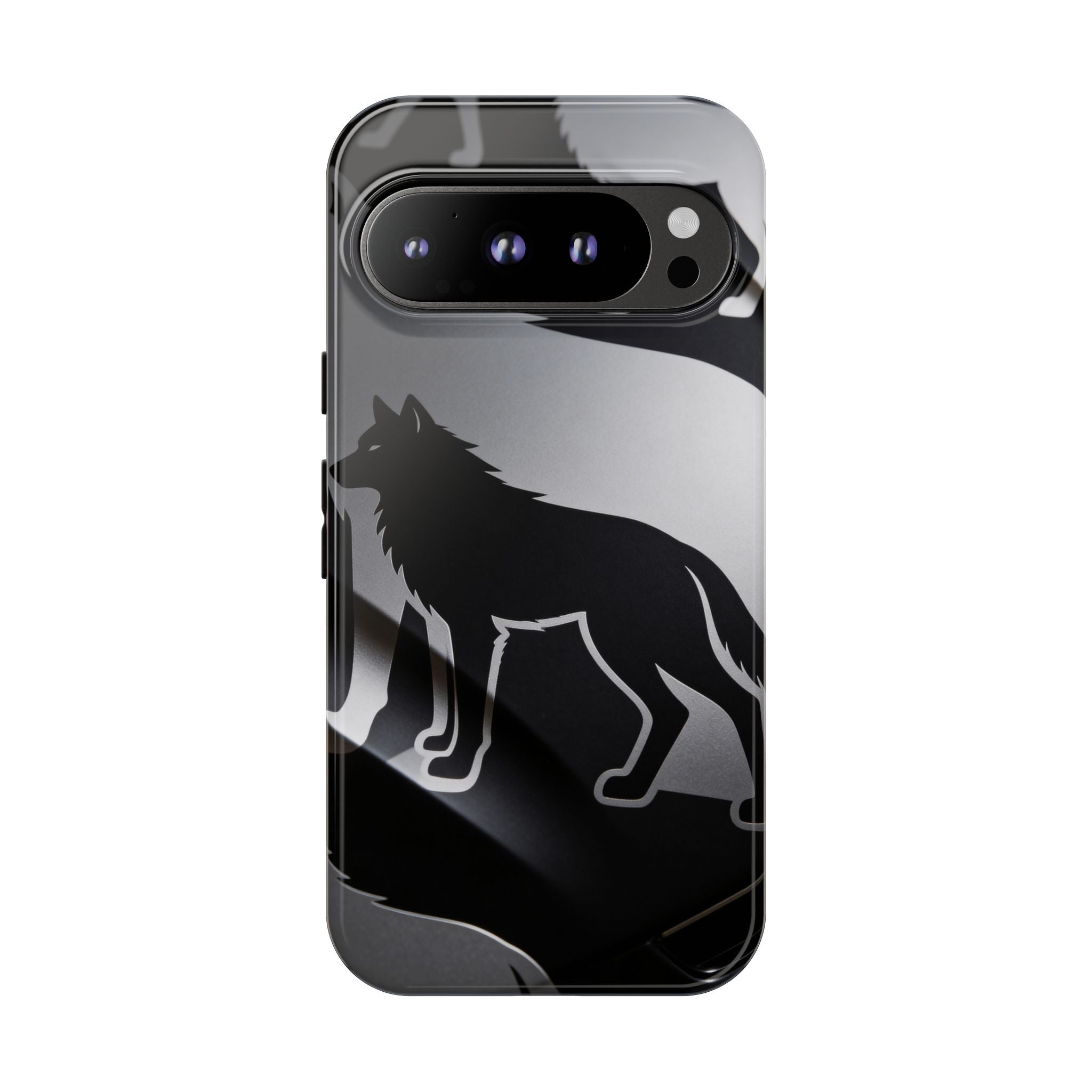 Wolf Silhouette Phone Case — Black & Gray Patterned Protective Case