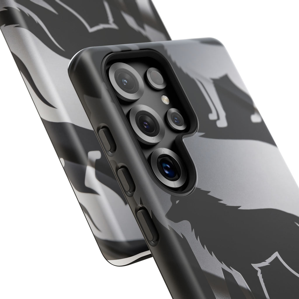 Wolf Silhouette Phone Case — Black & Gray Patterned Protective Case