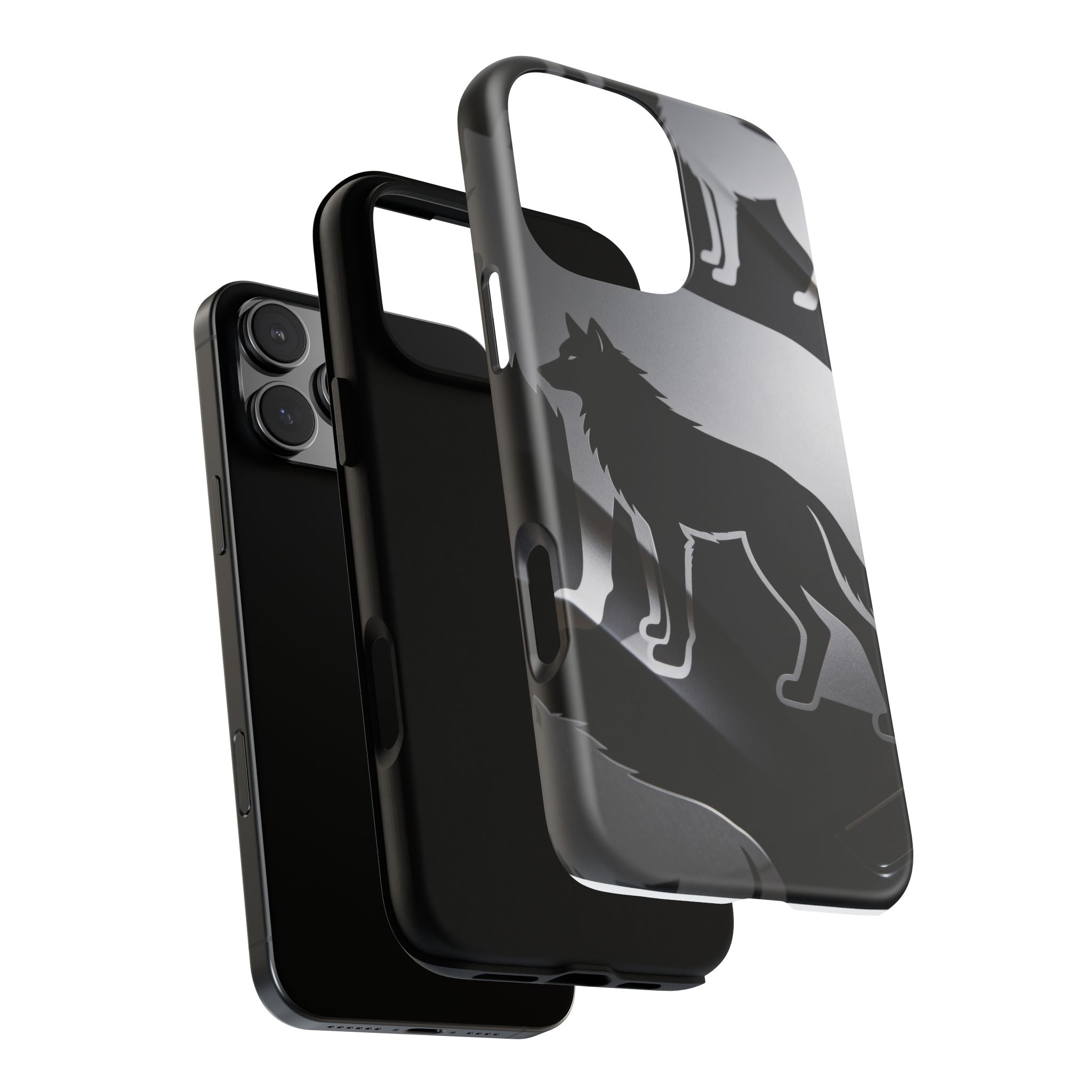 Wolf Silhouette Phone Case — Black & Gray Patterned Protective Case