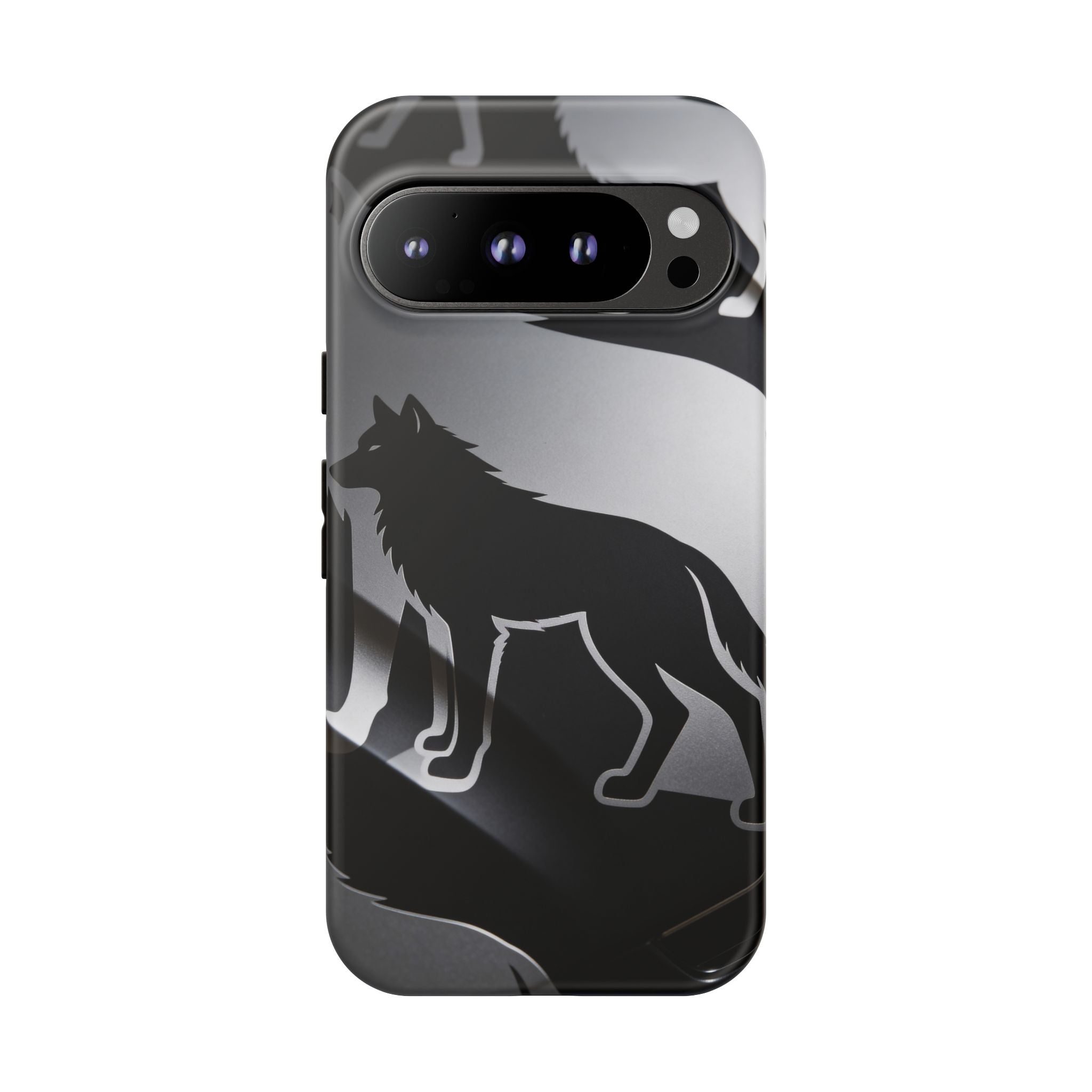 Wolf Silhouette Phone Case — Black & Gray Patterned Protective Case