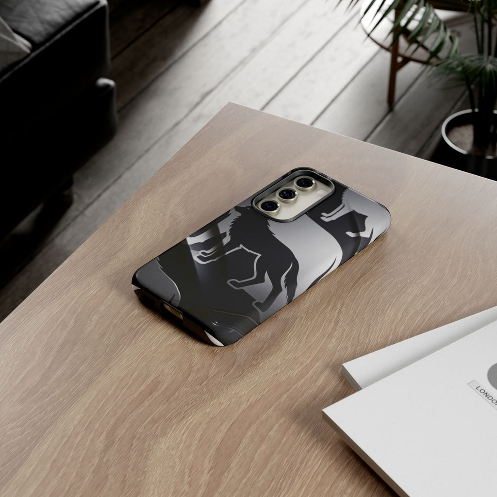 Wolf Silhouette Phone Case — Black & Gray Patterned Protective Case
