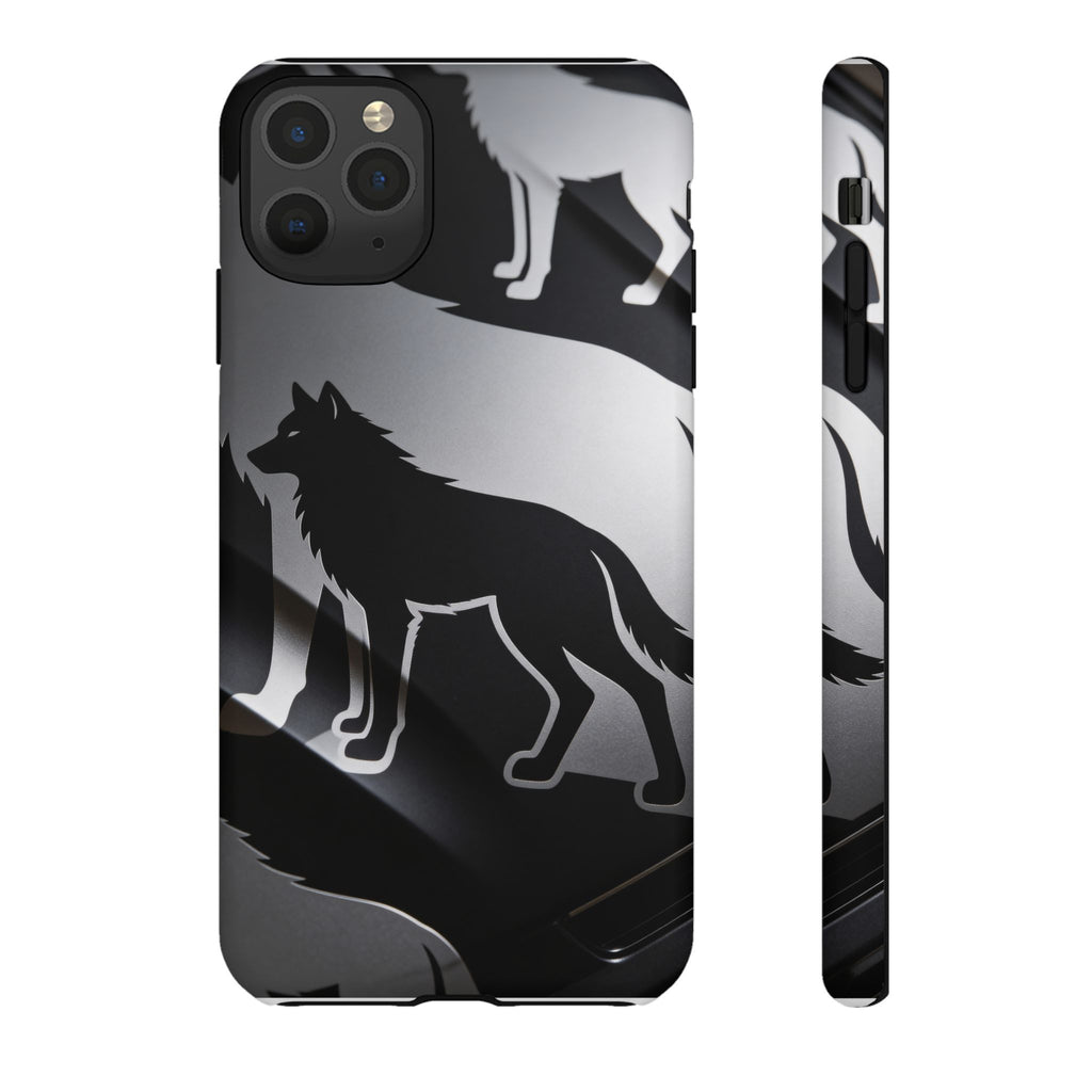 Wolf Silhouette Phone Case — Black & Gray Patterned Protective Case