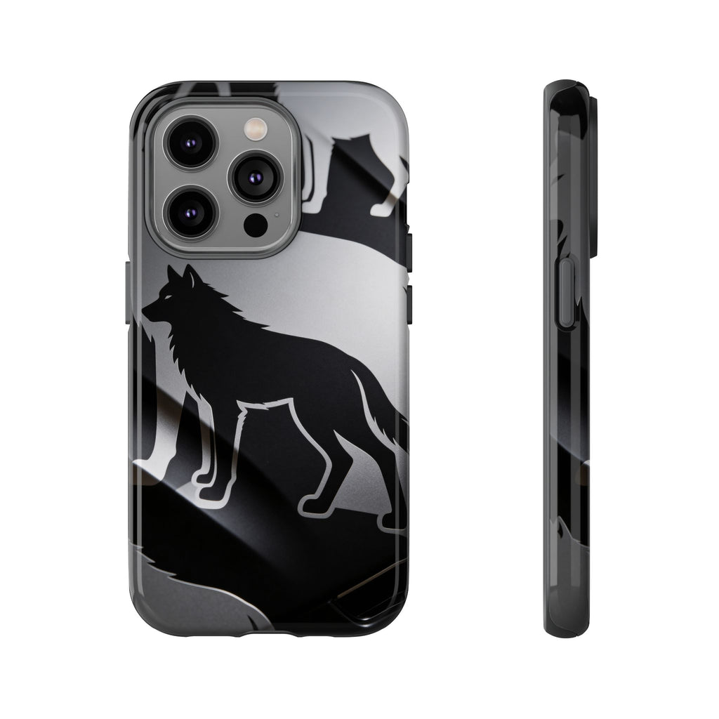 Wolf Silhouette Phone Case — Black & Gray Patterned Protective Case
